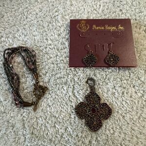 Premier Designs Gold and Black Earrings Set